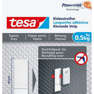 Languettes adhésives tesa Powerstrips pour surfaces délicates 0,5 kg - boite de 9 languettes