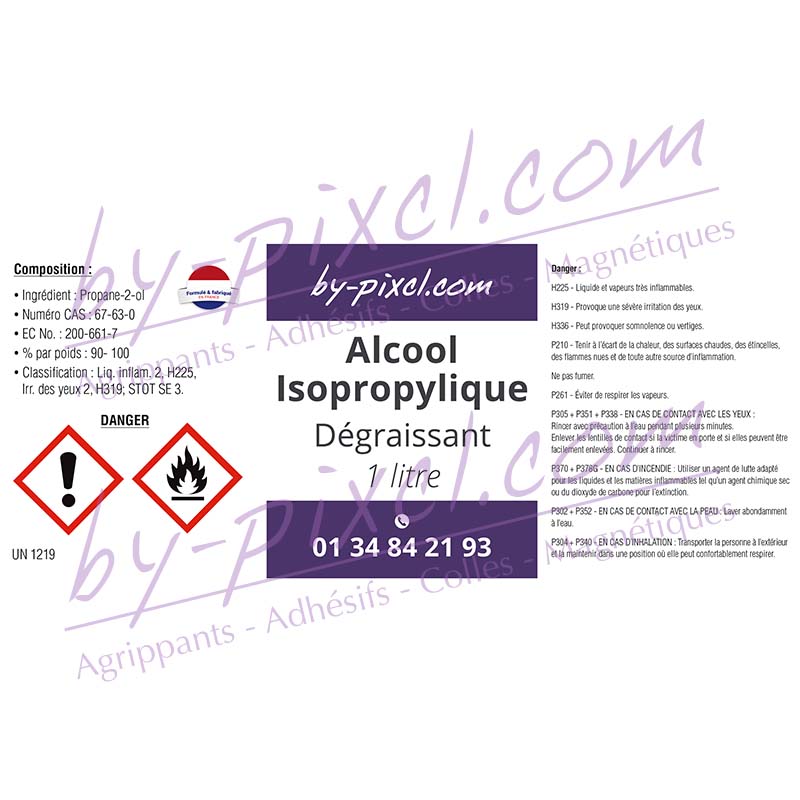 Alcool isopropylique, nettoie les adhésifs et les encres, 1 litre