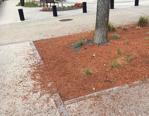 Exemple de désagrément sans gluegarden - dispersions des graviers sur la chaussée