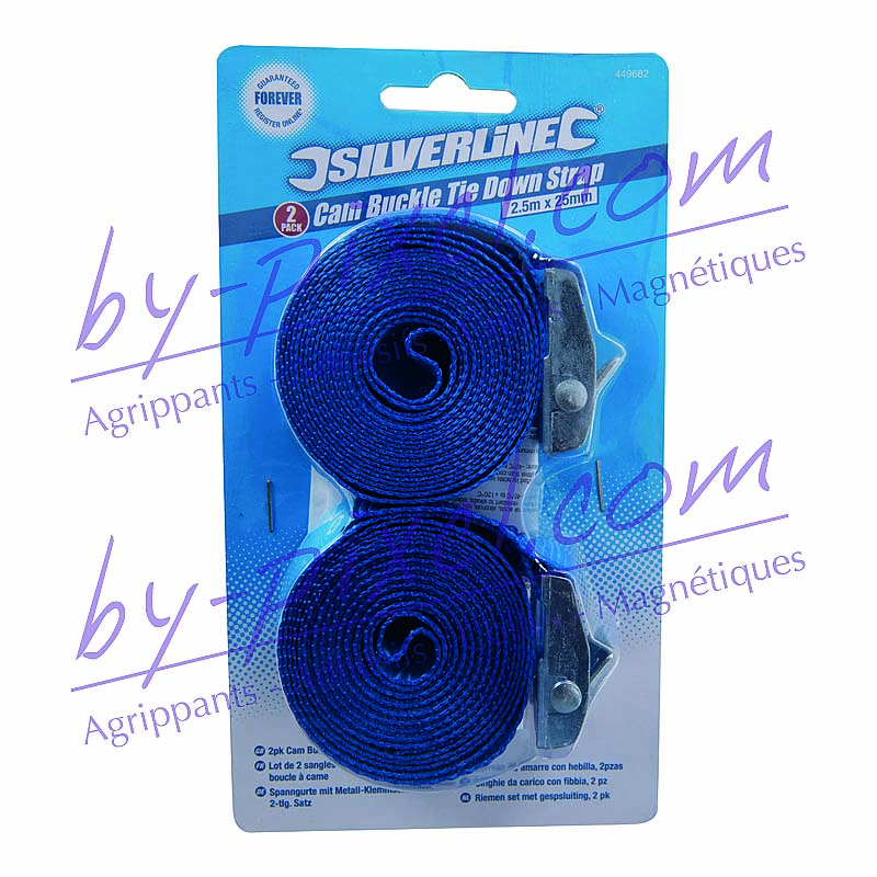 Sangles d'arrimage avec boucle à came (x2) - bleu - 25mm x 2,5m - by-pixcl