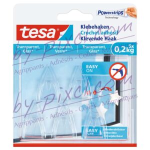 tesa-powerstrips-transparente-et-verre-crochets-adhesifs-0-2kg