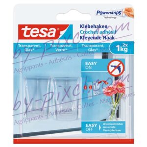 tesa-powerstrips-transparente-et-verre-crochets-adhesifs-1kg