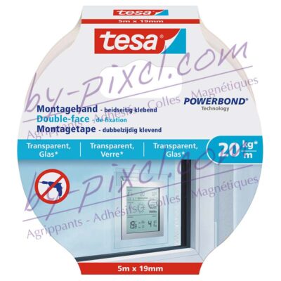 tesa-powerstrips-transparente-et-verre-double-face-de-fixation-5mx19mm